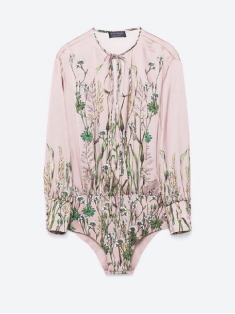 Zara Floral Satin Tie-Neck Bodysuit